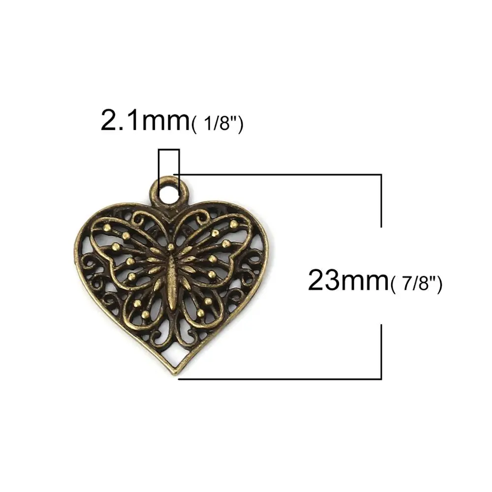 DoreenBeads винтажные подвески из цинкового сплава сердце античная бронза Бабочка