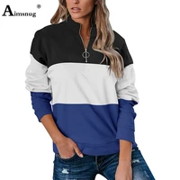 aimsnug plus size womens basic top fashion pullovers ladies patchwork zipper t shirt 2021 autumn casual tees clothing femme 3xl