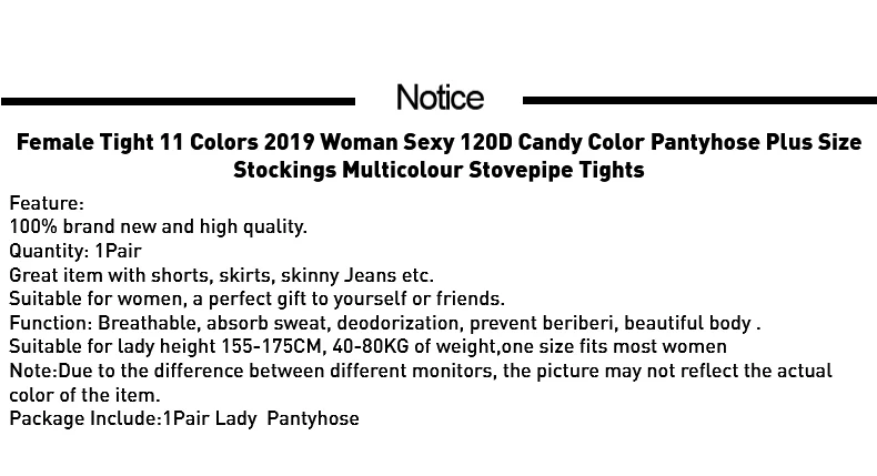 Female Tight 11 Colors Woman Sexy 120D Candy Color Pantyhose Plus Size Stockings Multicolour Stovepipe Tights