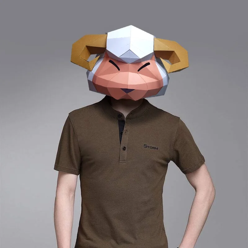 3D Бумажная Маска модный костюм Овцы животного маскарадный сделай сам бумажная