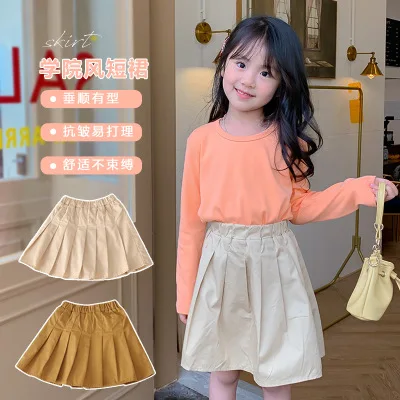 

Осенние юбки для девочек, детские плиссированные юбки в британском колледжском стиле, новинка 2020, детская повседневная Однотонная юбка А-си...