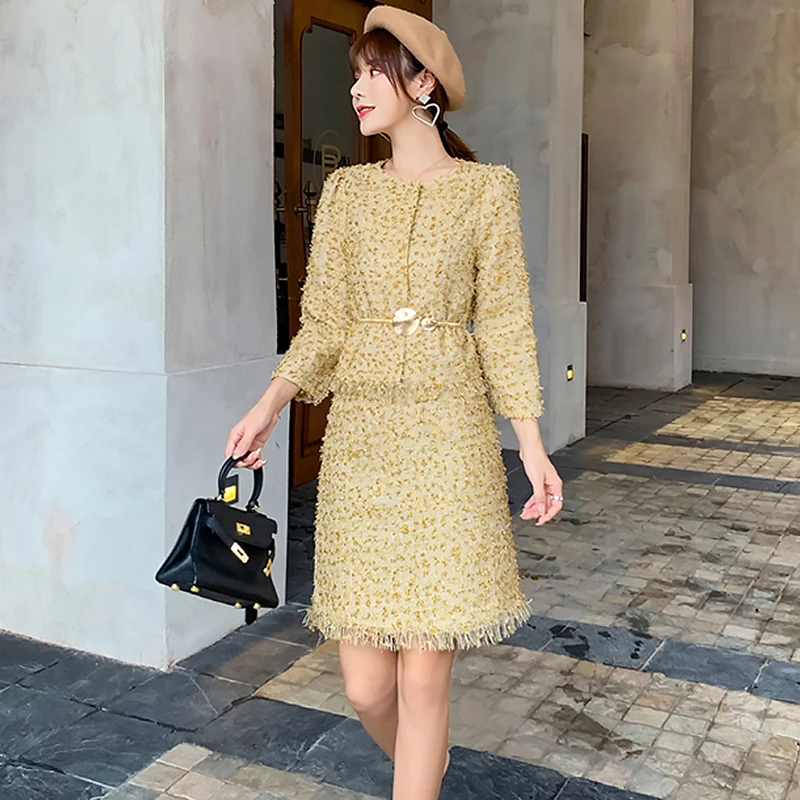 HAMALIEL роскошный Подиум женский костюм из двух предметов Осень Зима золотой