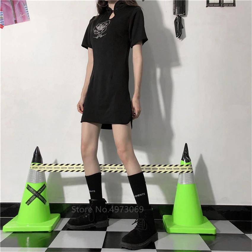 Женское платье Ципао с вышивкой черное готическое в китайском стиле|Чонсамы| |