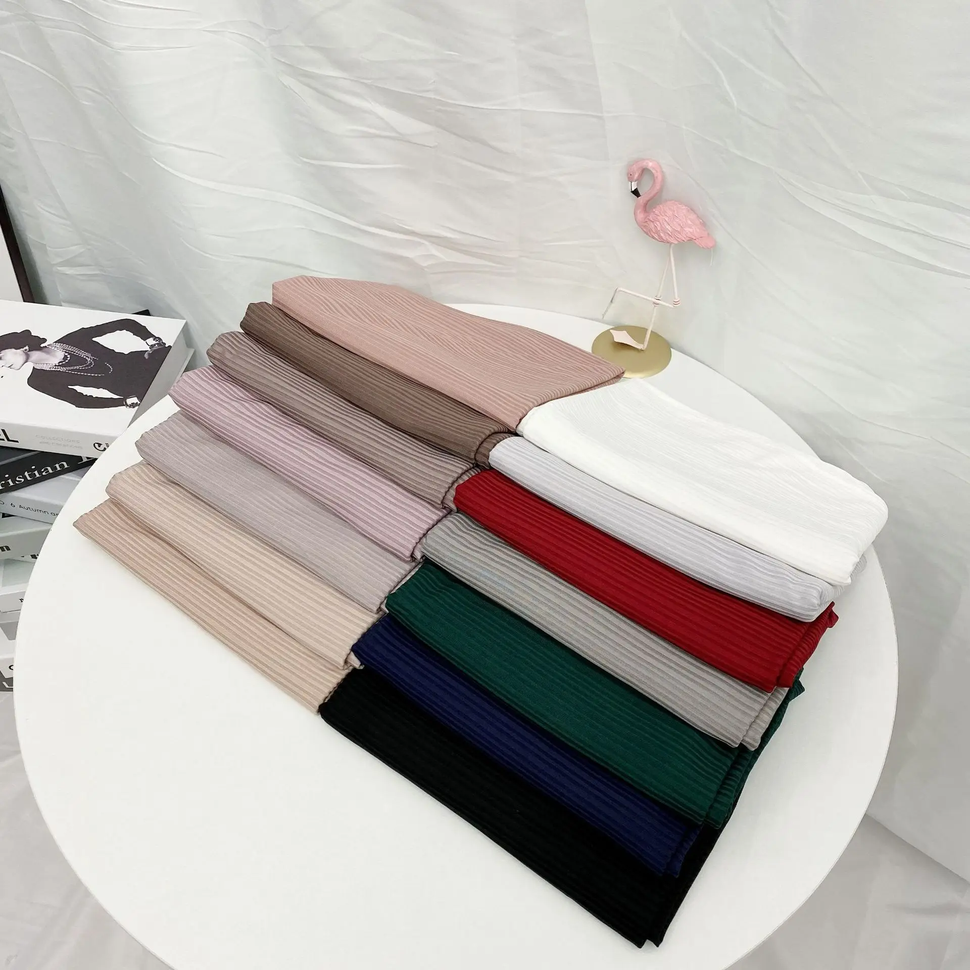

Cotton Thread Solid Color long Shawl Wrap Hijabs Silk Jersey Muslim Women Plain eadwrap Islamic Headwear ribbed pit band Turban