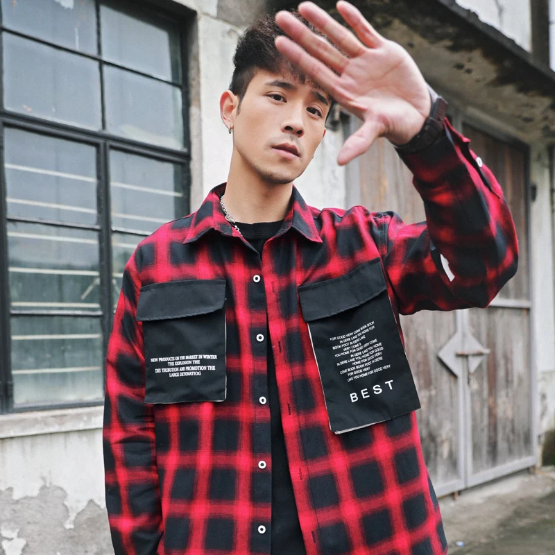 Мужские рубашки с длинным рукавом повседневные клетчатые обычная облегающая