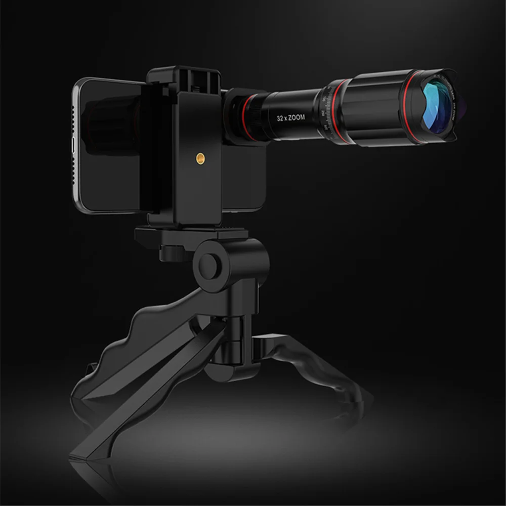 

Universal Black 4K 32X Zoom Mobile Phone Telescope Lens Telephoto External Smartphone Camera Lens for Phone