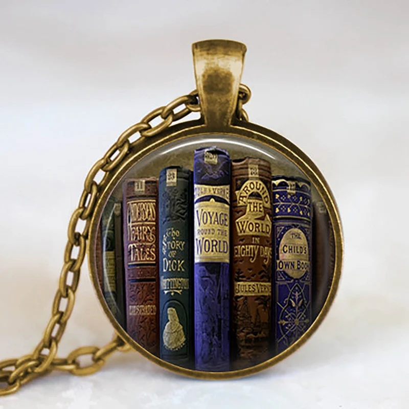 13 New Fashion Necklace Glass Dome Vintage Library and Books Pendants Necklace For Students Teachers And Librarians Necklace - Окраска металла: 13