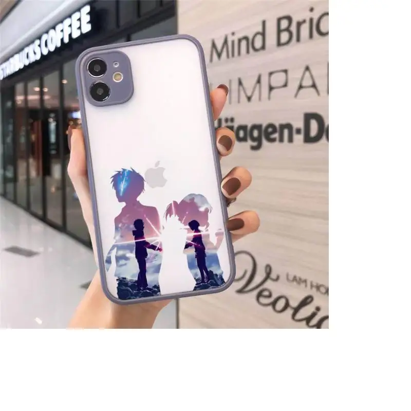 

Anime your name Phone Case For iPhone 12 11 Mini Pro XR XS Max 7 8 Plus X Matte transparent Gray Back Cover