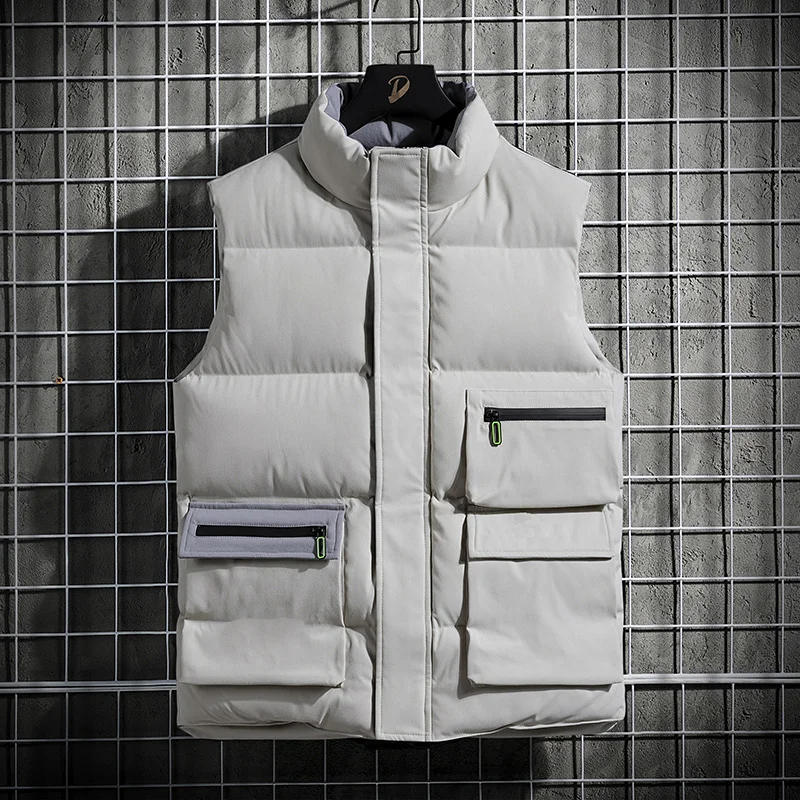 Men jacket Vest winter and Autumn solid sleeveless vest fashion trend  pocket extra thick warm coat