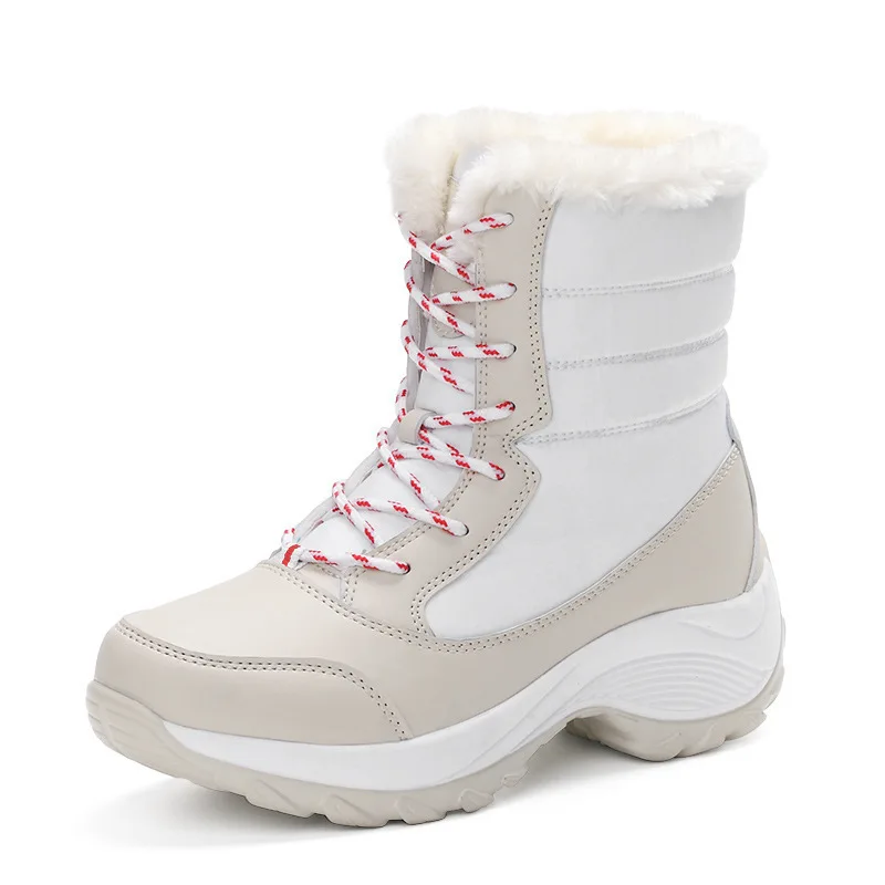 

2021 Winter New Women Snow Boots Short Plush Warm Lace Up High Top Soft Comfortable Female Casual Shoes Waterproof Large Size