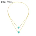 LUXUSTEEL Нержавеющая сталь двойной круглый зеленый камень кулон ожерелье цепь ювелирные изделия золотой цвет Rolo звено цепочки, аксессуары вечерние НКА