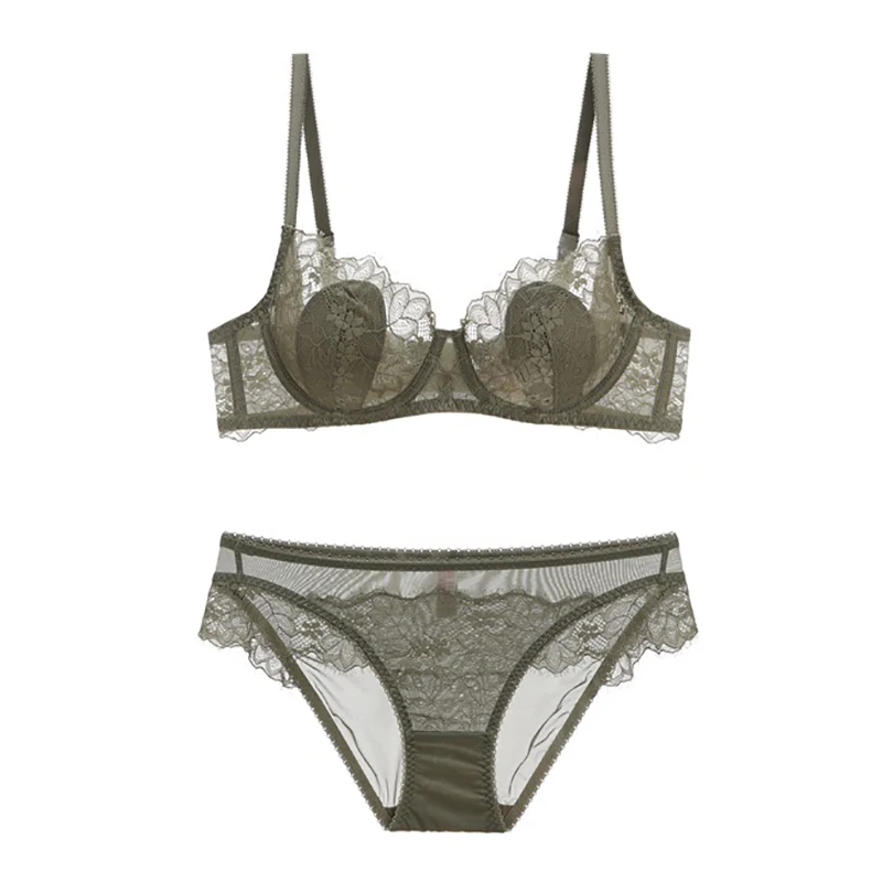 Комплект кружевного ультратонкого прозрачного нижнего белья с тонкой