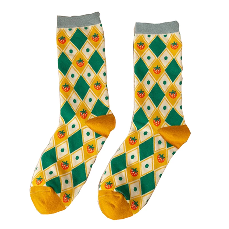 2 Pair Print Cute Long Winter Socks Women Fashion New Flowers Cotton Socks Set Kawaii Breathable Korean Style Streetwear Socken