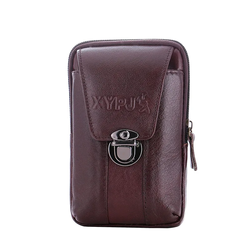 

JIULIN 6.5 inch Men genuine leather Waist Bag Zipper Small Card Holder Phone Wallet Packs Durable Fanny Purse Black Coffee color