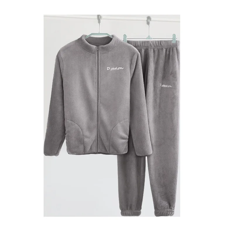 

YRRFUOT Autumn Winter Ladies Coral Fleece Pajamas Suit Zipper Jacket Flannel Plus Velvet Thick Casual Clothes Plush Loungewear