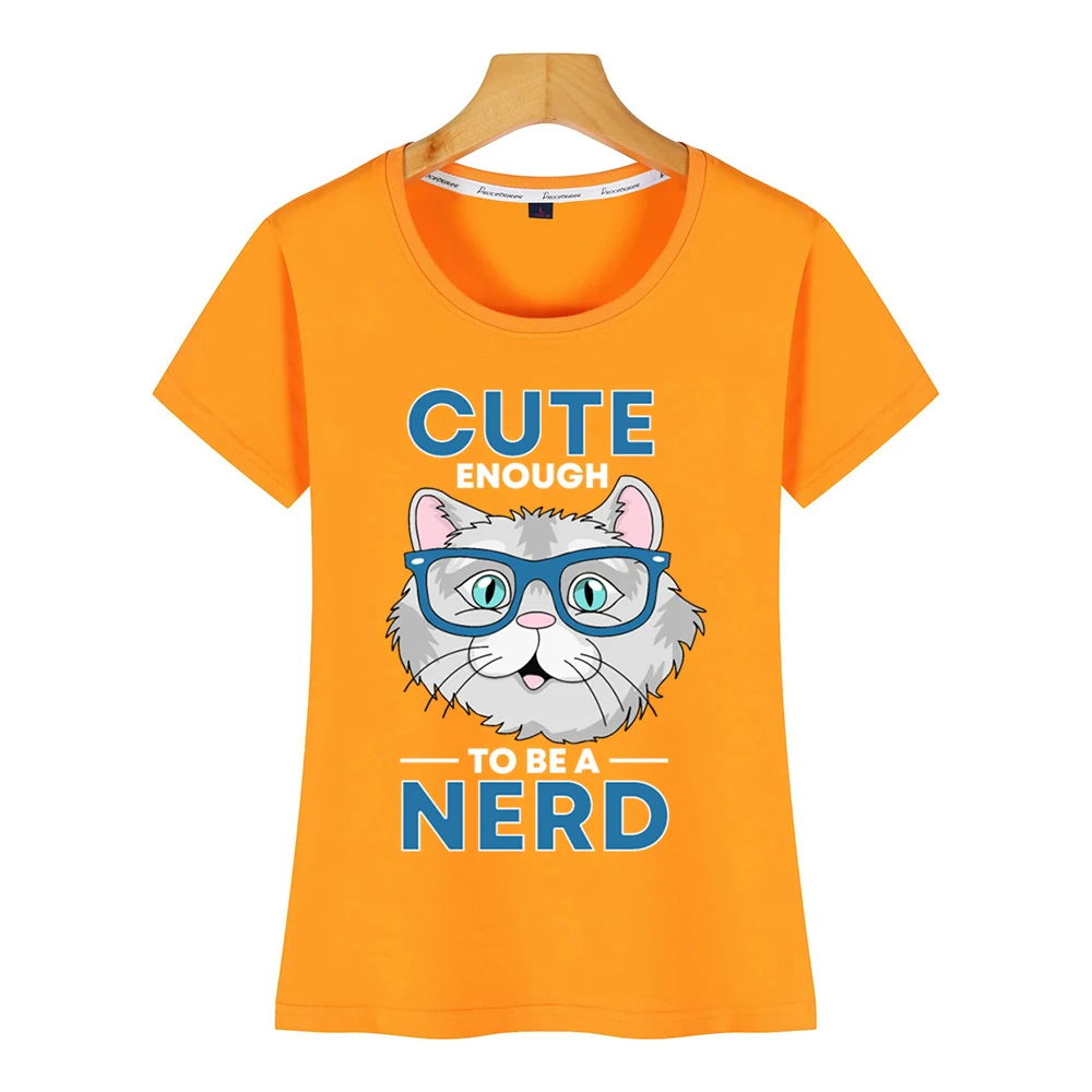 Женская футболка повседневная черная с симпатичным животным принтом nerd cat |