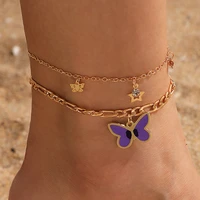 hi man 2pcsset korean mixed star zircon butterfly anklet women fashion charm birthday party jewelry accessories