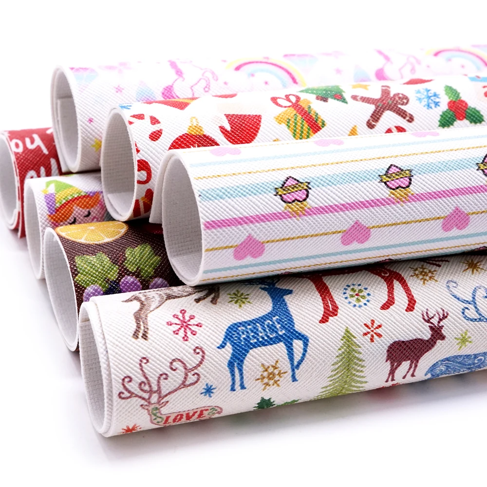 Diy аксессуары 30*136 см Рождество Санта Клаус напечатано искусственная Синтетическая кожа листы для лука, DIY материалы ручной работы L43