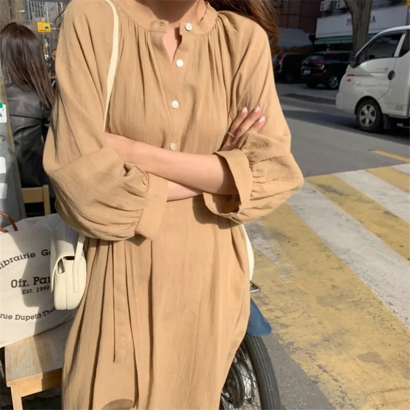 Платье рубашка LANMREM женское с отложным воротником однобортное Свободное длинное