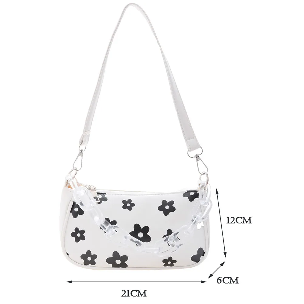 

Flower Decor Chain Handbag Fashion Women Floral Pattern Printing PU Leather Handbag Ladies Casual Vintage Chain Underarm Bag