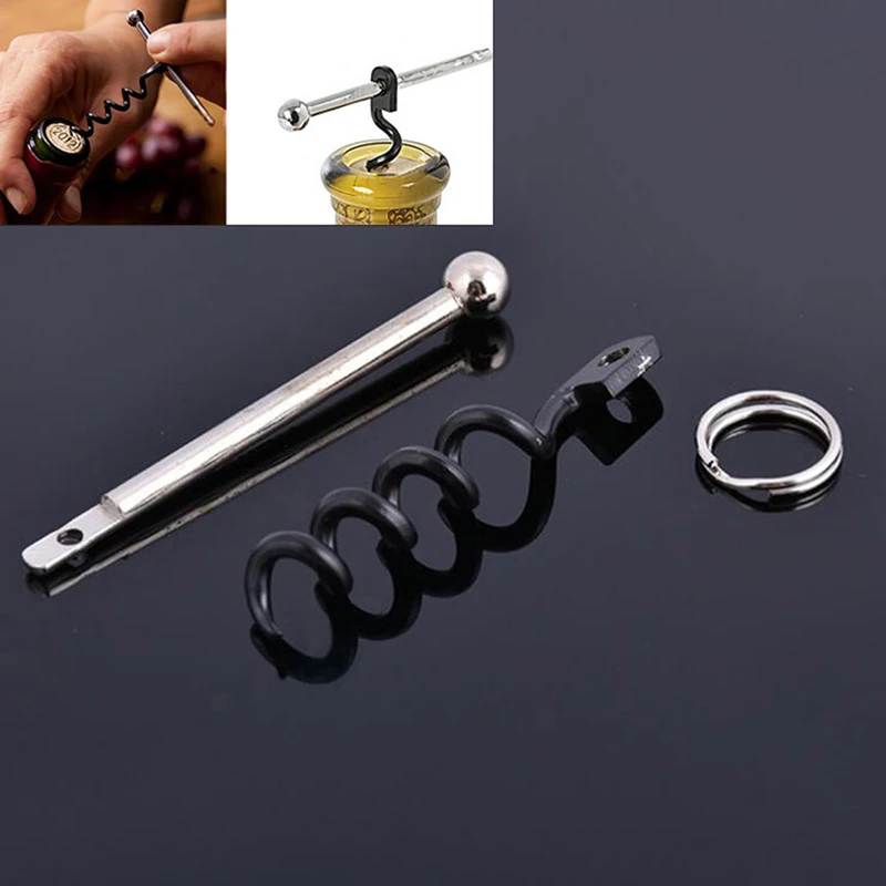 

Stainless Steel Mini Wine Bottle Opener Double Hinged Corkscrew With Ring Outdoor Keychain Wine Barware Kitchen Tool Accessory