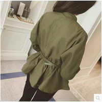 sweatshirt pullover 2019 korean wild army green round neck waist was thin long sleeved short windbreaker jacket women