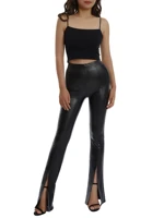women%e2%80%99s high waist stretch leggings solid color wide leg split hem pu leather pants