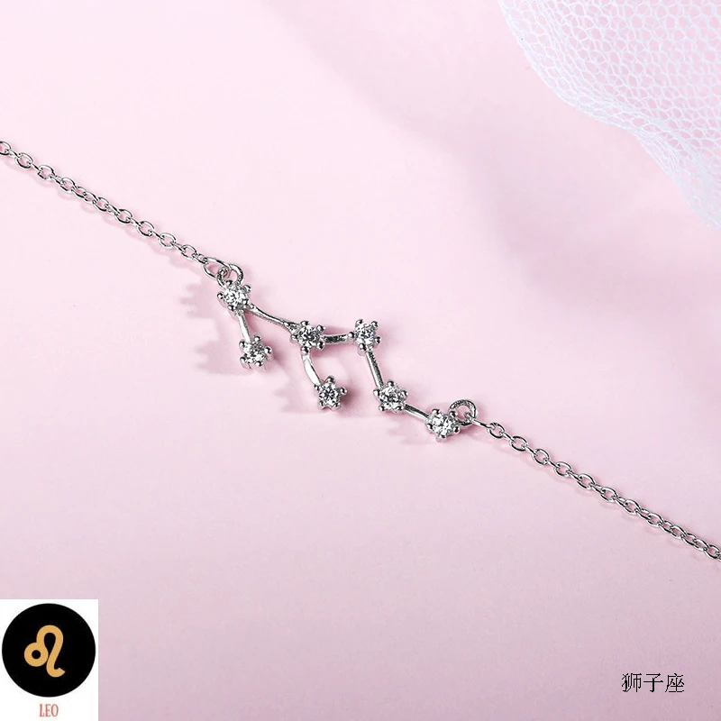 Leo ElfoPlataSi Real 925 Sterling Silver Crystal Taurus Capricorn Scorpio Twelve Constellation Bracelet Bangle Women Wedding Jewelry - Окраска металла: Leo