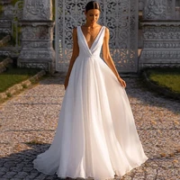 eightree white wedding dresses beach boho tulle princess bridal dress sleeveless a line double v neck plus size wedding gowns