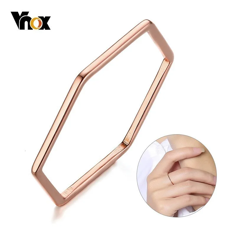 Vnox, элегантные тонкие кольца для женщин, уникальный Шестигранник, 585, розовое золото, нержавеющая сталь, темперамент, женские, вечерние, уличная одежда