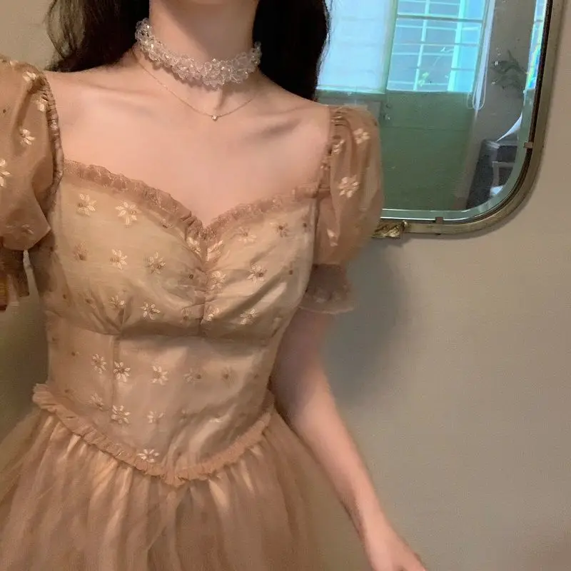 2020 летнее новое французское ретро платье женское с квадратным воротником и