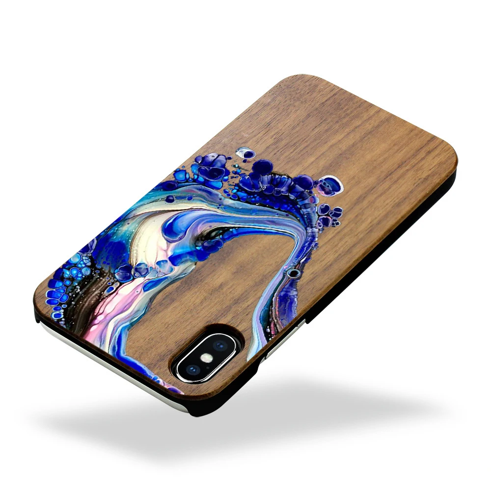 Painted ink color printed wooden phone case for iphone X XS XR max 6 7 8 plus PC Chinese style graffiti wooden shell