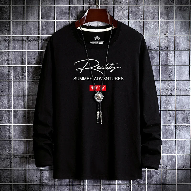 

T-shirts Men Spring Autumn High Quality 100% Cotton O-neck Long-sleeved T-shirt Street Casual Boy Top Tees Men