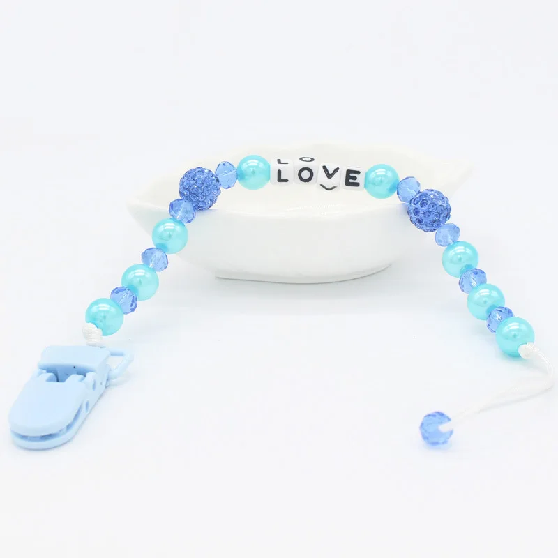 Именной держатель для детской соски зажим зажимы металлическая цепь жемчужные