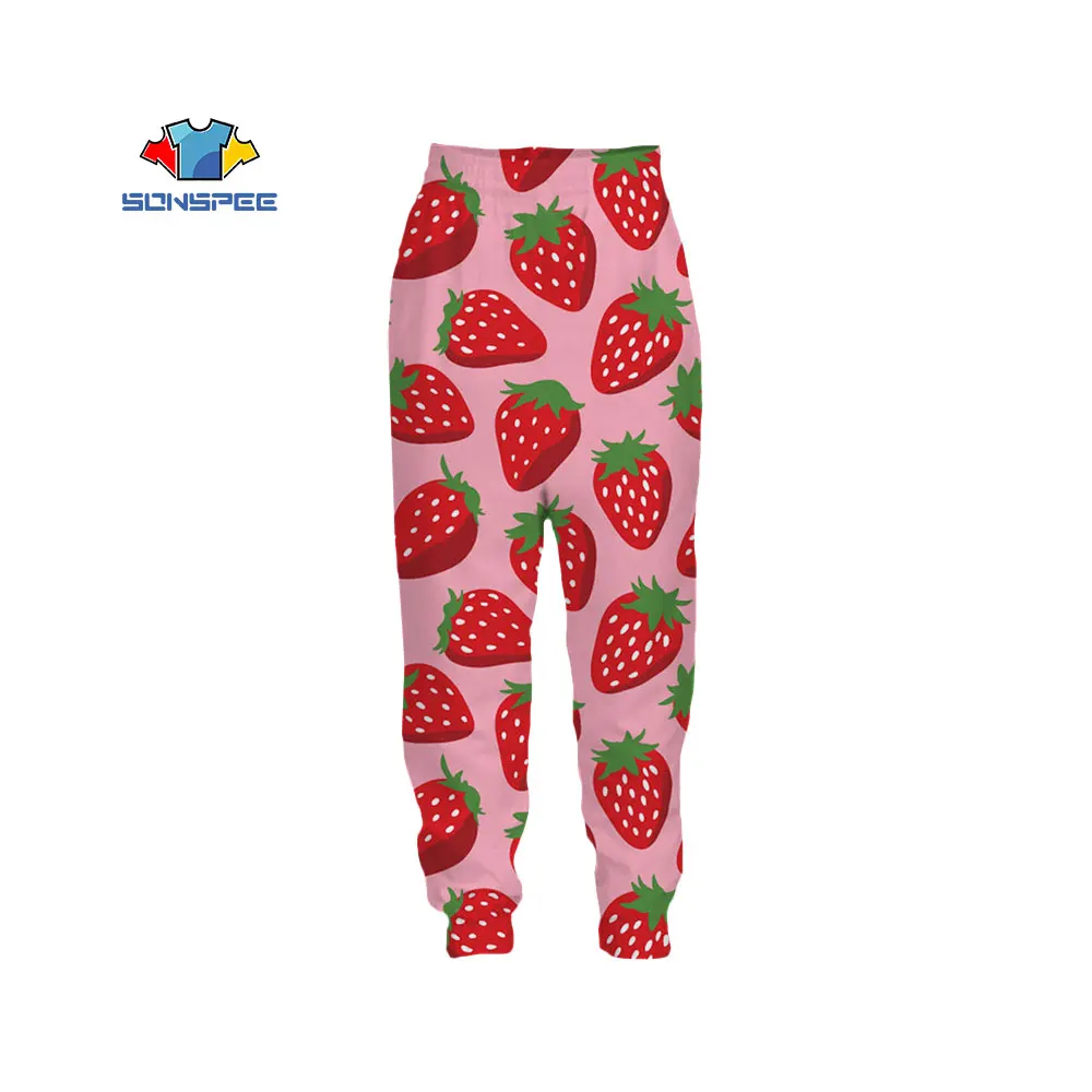 

SONSPEE NEW Strawberry Fruit 3D Printing Trousers Food Street Sports Hip Hop Red Comfortable Especially Pants Oversized Trousers