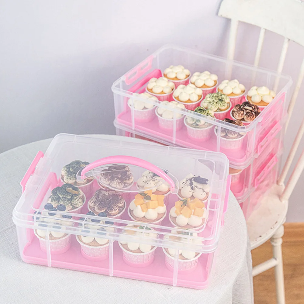 

1pc Transparent Dessert Cake Box Double Layer Cake Packaging Box Organizer