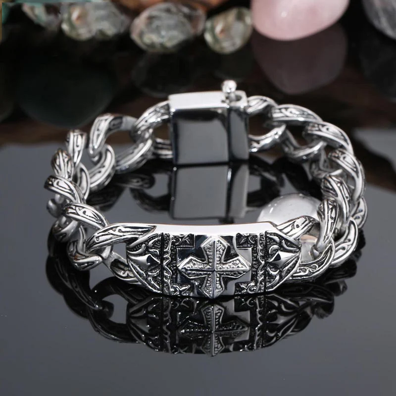 Браслет с крестом Иисуса Христа титановая сталь Ретро панк рыцарь Крест