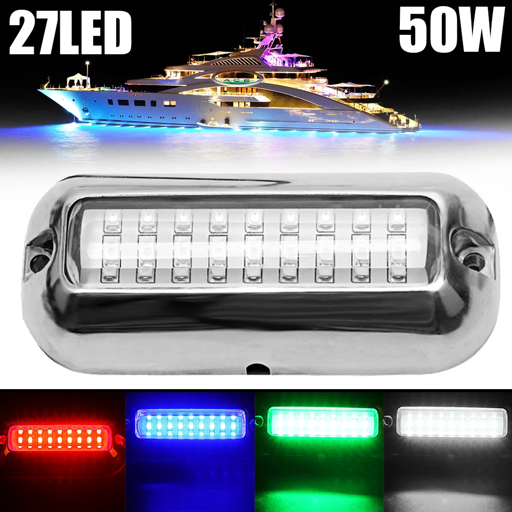1x 27LED 50 Вт 10-30 В постоянного тока 345LM 120 Угол луча Водонепроницаемый морской лодка подводный понтон транца светильник белый/синий/красный/зеленый