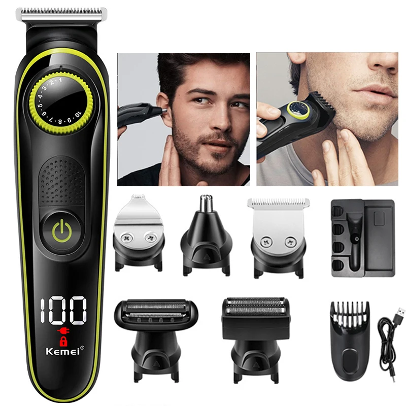 

Мужская бритва Kemei, триммер для мужчин, электробритва, машина для бритья для лица, машинка для стрижки волос, бритва для бороды, набор для ухо...