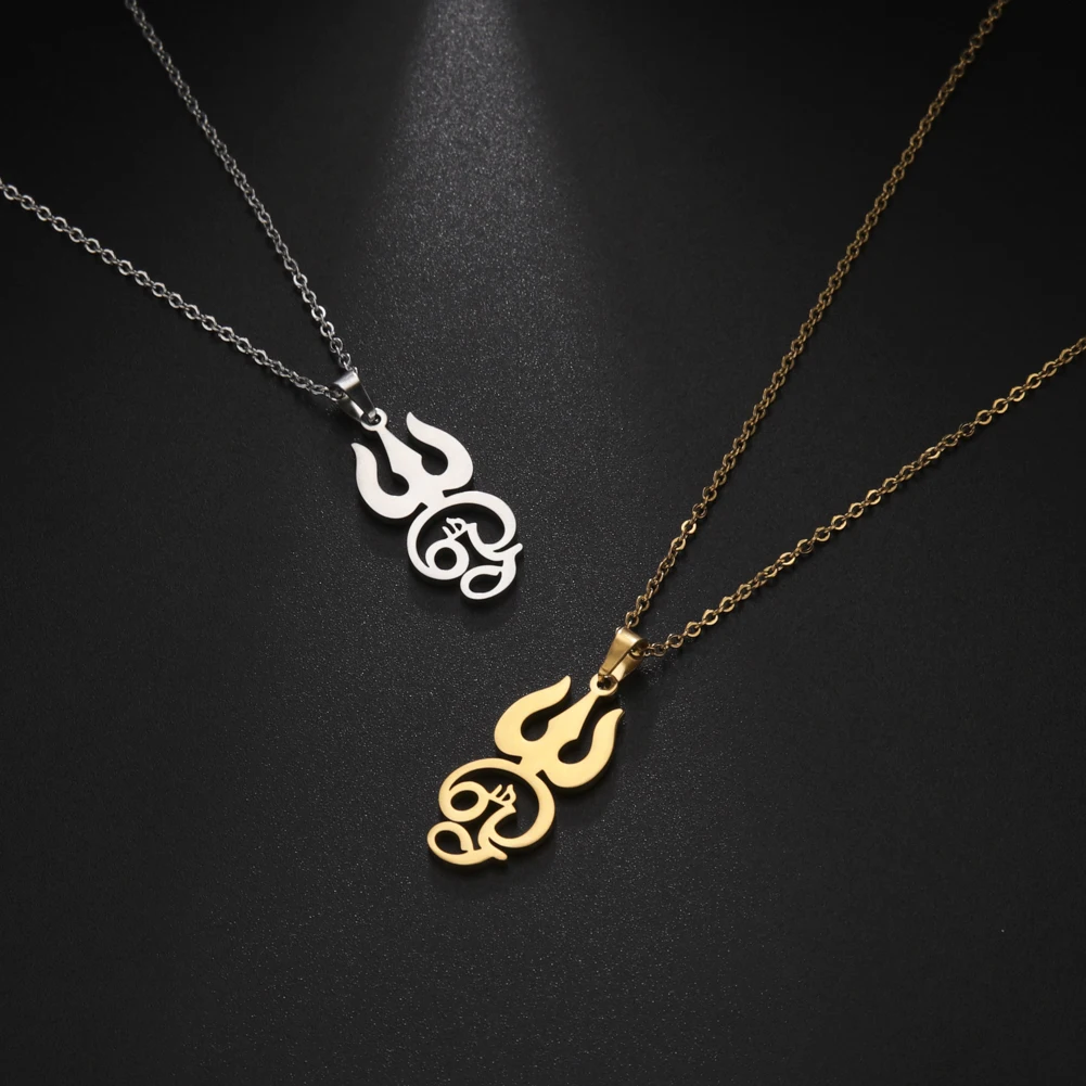 Cazador India Tamil Om Sign Pendant Necklace For Women OM Symbol Stainless Steel Chain Necklaces Indian Jewelry Traditional 2023