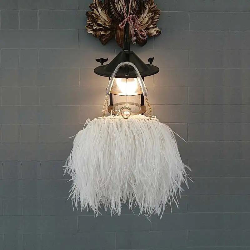 Настоящая Страусиная меховая женская вечерняя сумка с бриллиантовым кольцом