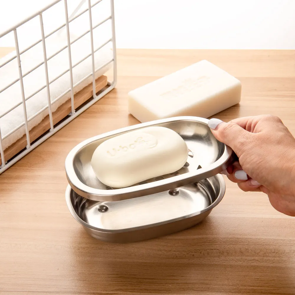 (Розовое золото) двухслойный поднос для мыла из нержавеющей стали двойная