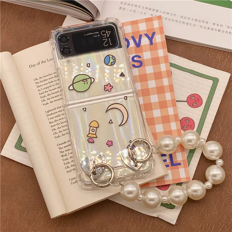 

For Galaxy ZFlip 3 Case Transparent Cute Cartoon Asteroid 5g Folding Cover Four Corners Airbag Case for Galaxy ZFlip3 F7110 Etui