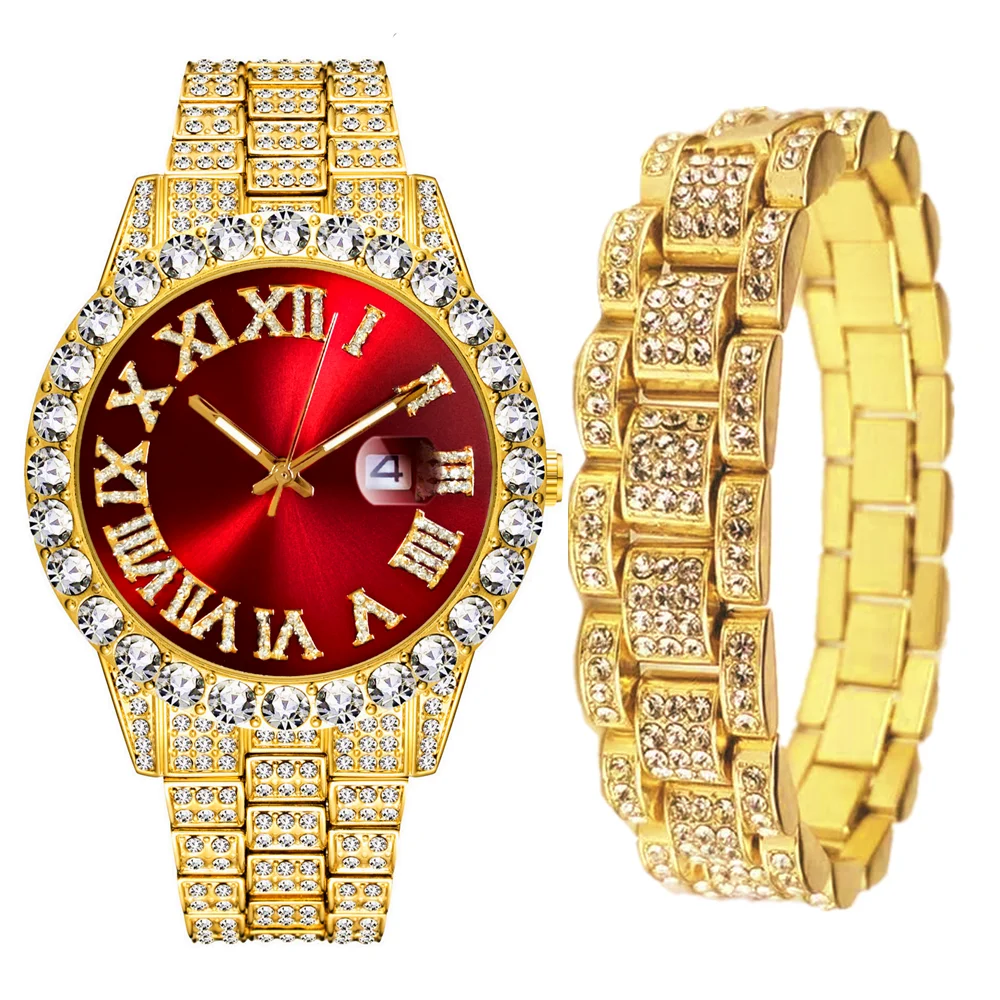 Мужские кварцевые часы с браслетом Роскошные наручные в стиле хип-хоп | Наручные