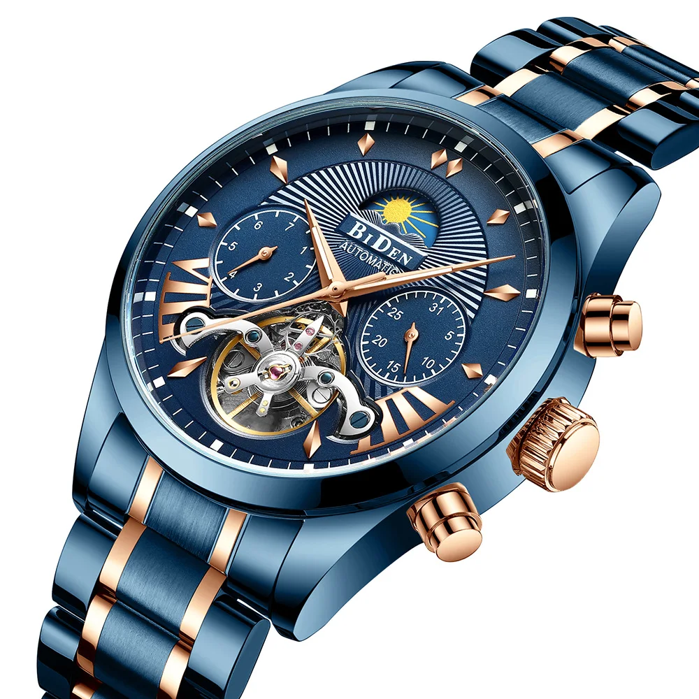 Мужские наручные часы модные синие топ бренд Роскошные автоматические