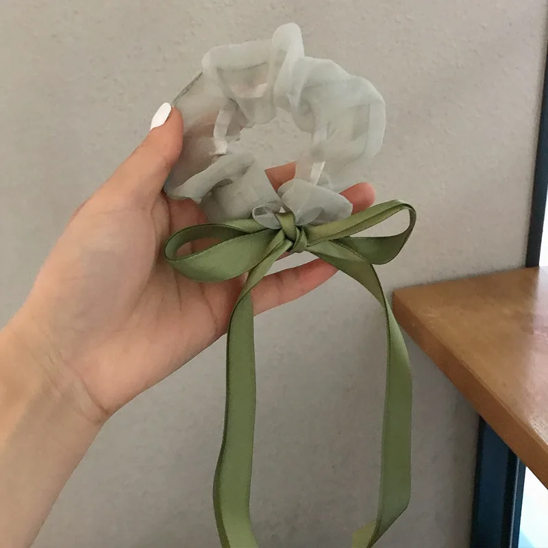 

New Women Sweet Mesh Intestine Hairband Ribbon Bow Organza Streamers Hair Scrunchies Girls Candy Color Hair Accessories
