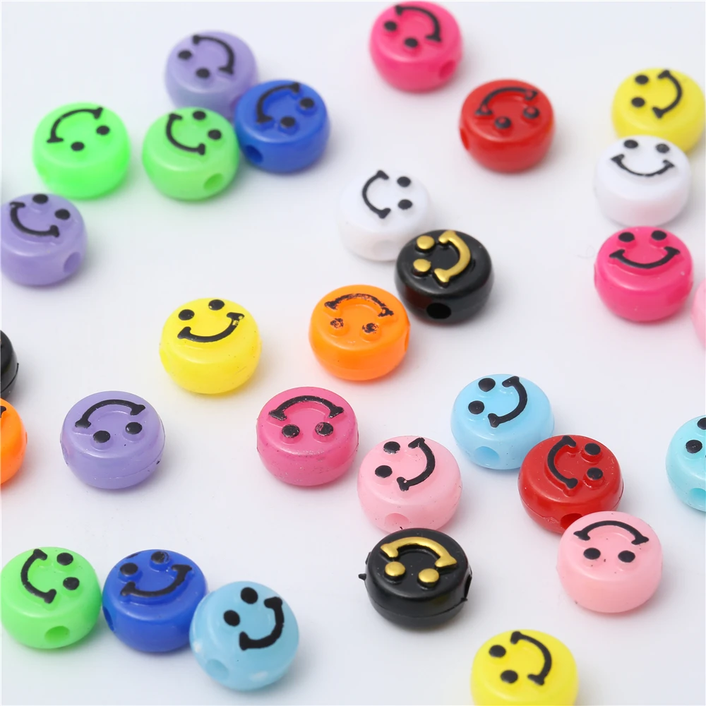 

50Pcs/Lot Acrylic Smiley Face Beads CCB Smiley Face Flat Loose Beads For Use In Handmade DIY Necklace Accessories