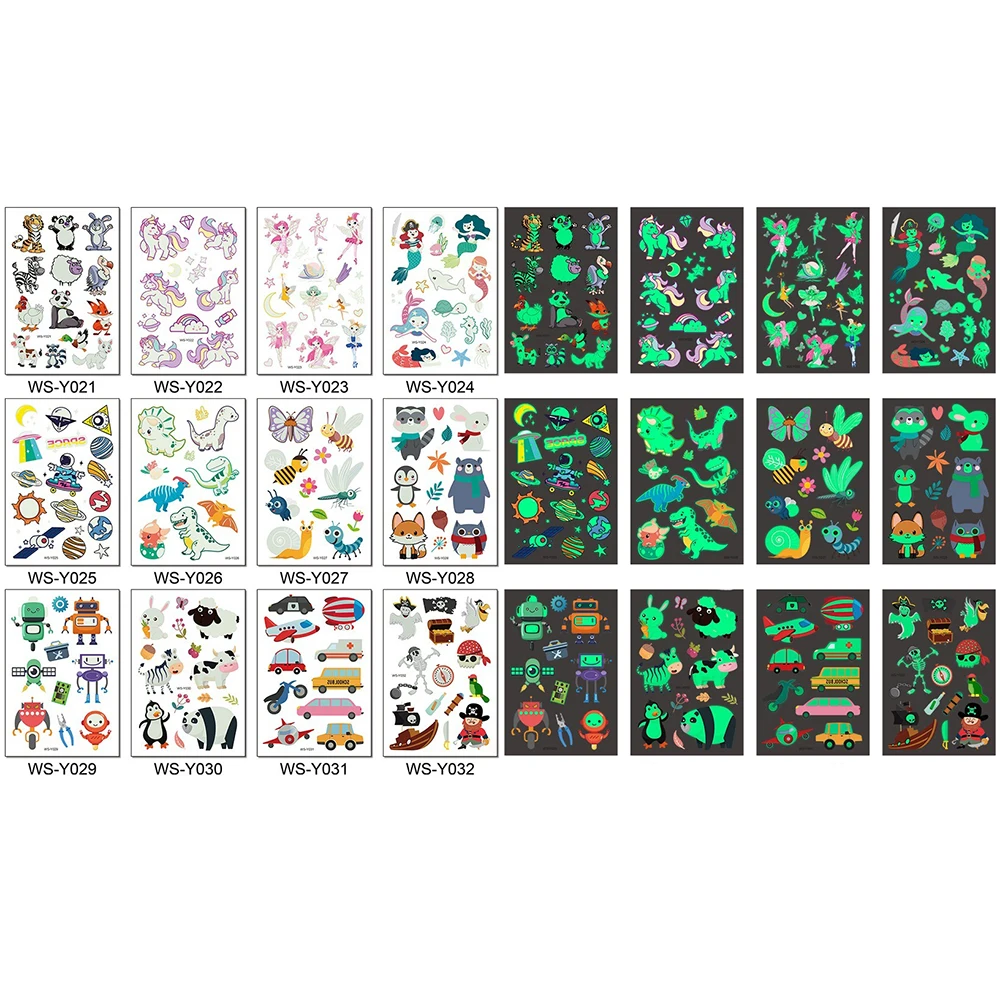 Светящиеся наклейки-тату для детей Временные татуировки светящиеся пасты