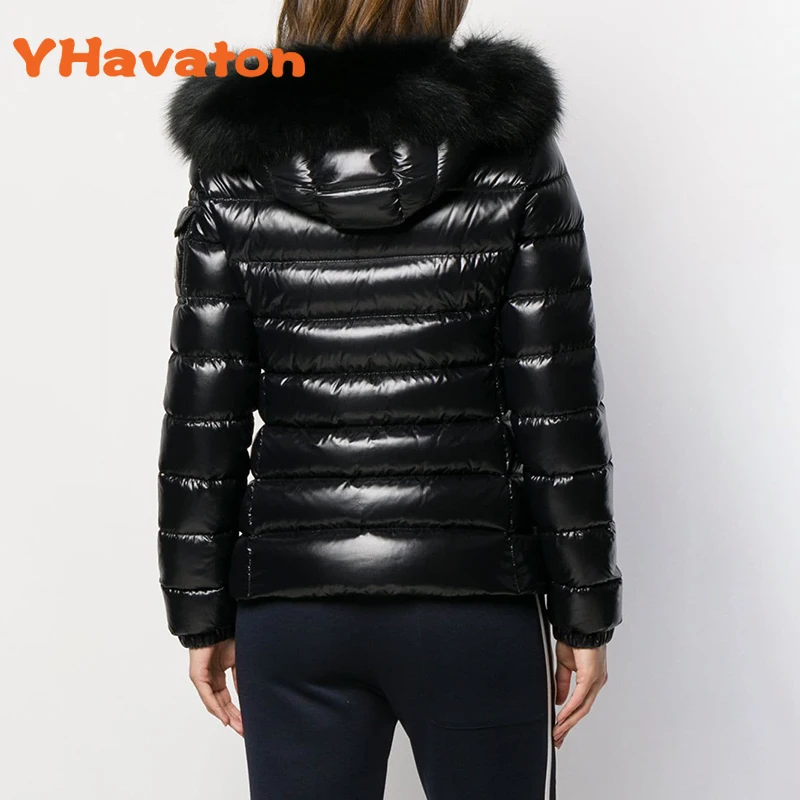 Женский зимний Черный пуховик новая мода Большие меховые теплые парки куртки для