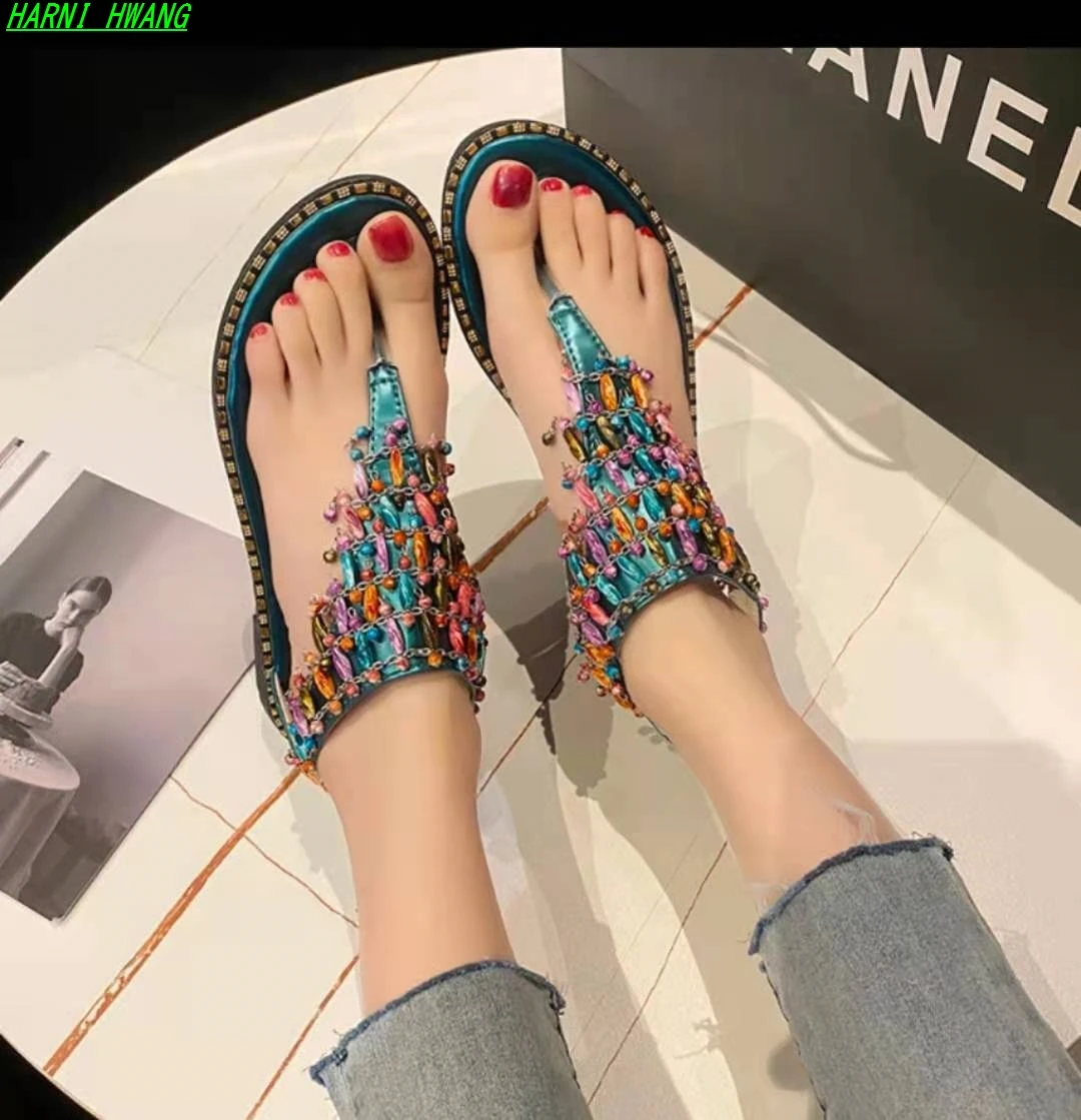 

Ladies Rhinestones Sandals Summer Beach Slippers for Women Sandals Flip Flops Ladies Crystal Beach Sliders Casual Slippers Shoes